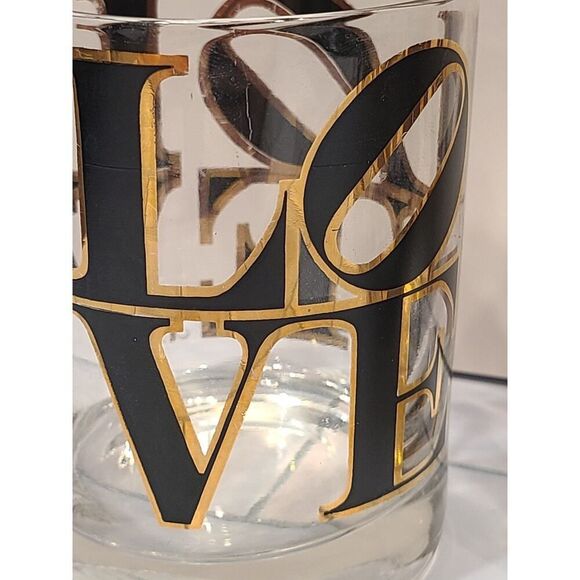 CERA MCM Glass Old Fashioned Rocks Glasses Cocktail Black & Gold 'LOVE' Set of 4 - Picture 10 of 16